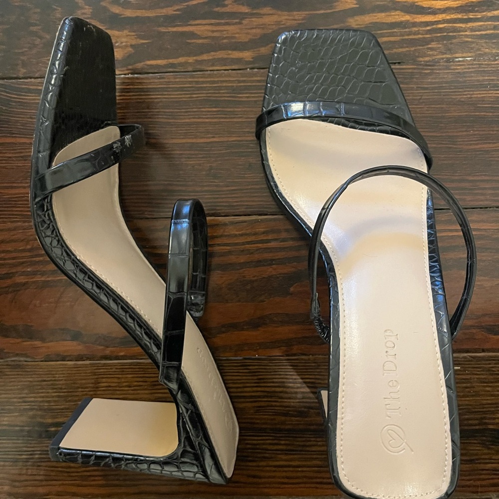 Amazon The Drop black strappy heels